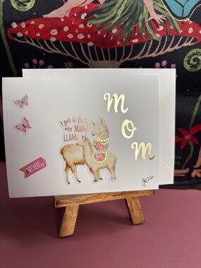 Gold Foil 'Mom' Llama Mother’s Day Post Card - Ivory & Pink Accents